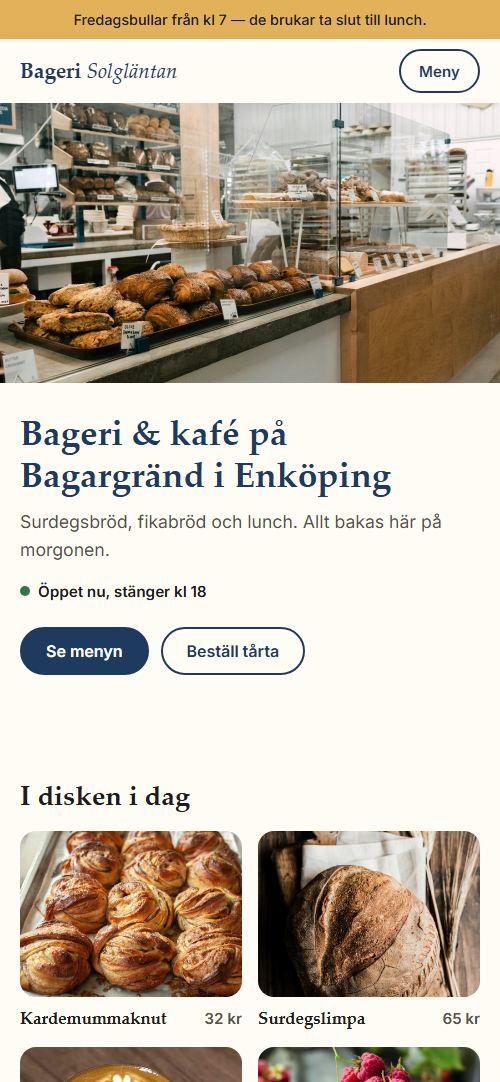 Mobilvy av Bageri Solgläntan